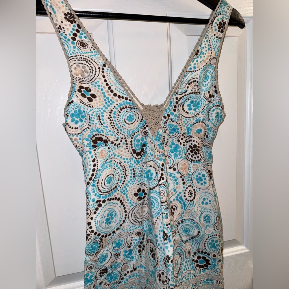 Free People Blue & Brown Patterned Sundress with Crochet Details, Size 4